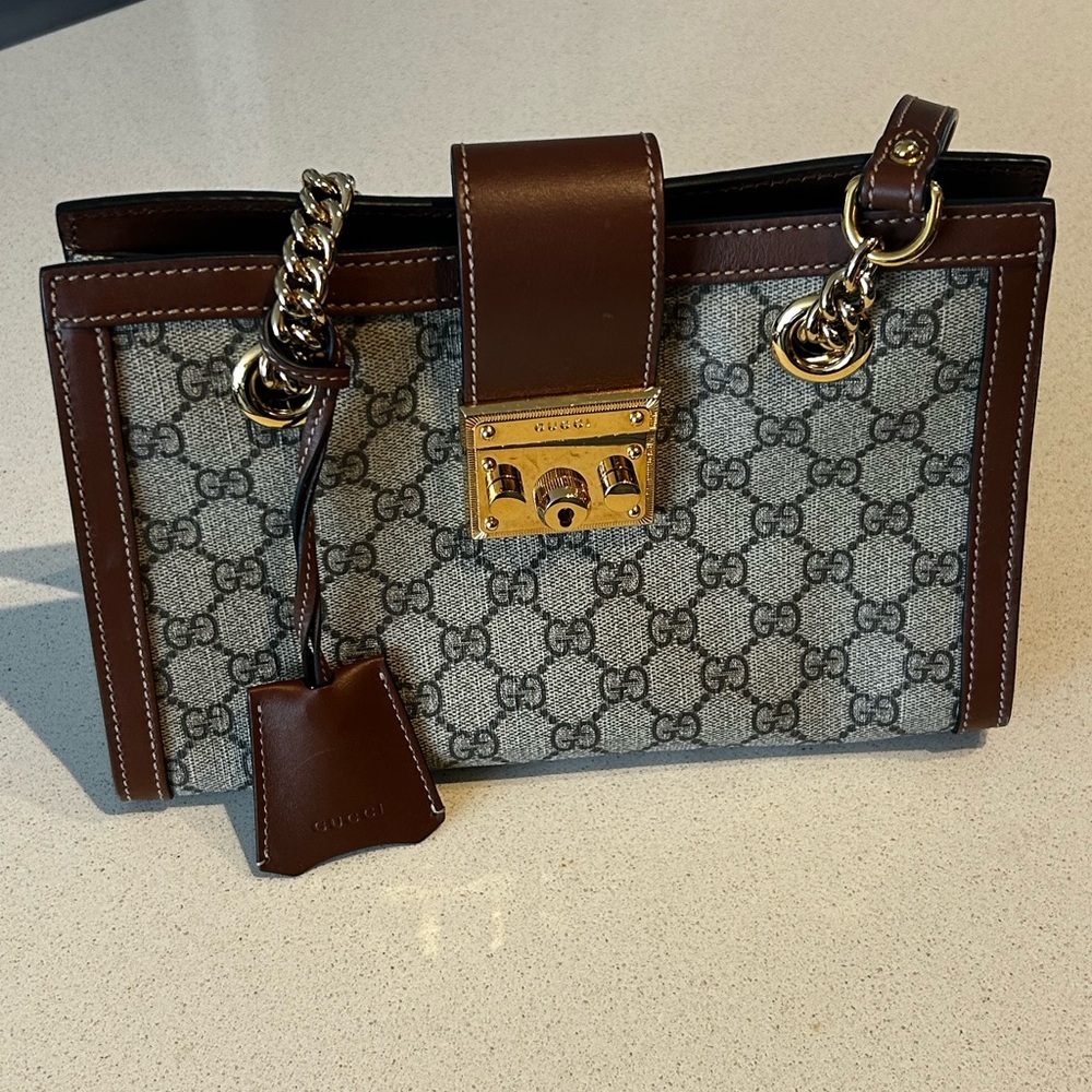Gucci Small Brown Monogram Supreme Padlock Shoulder Bag
